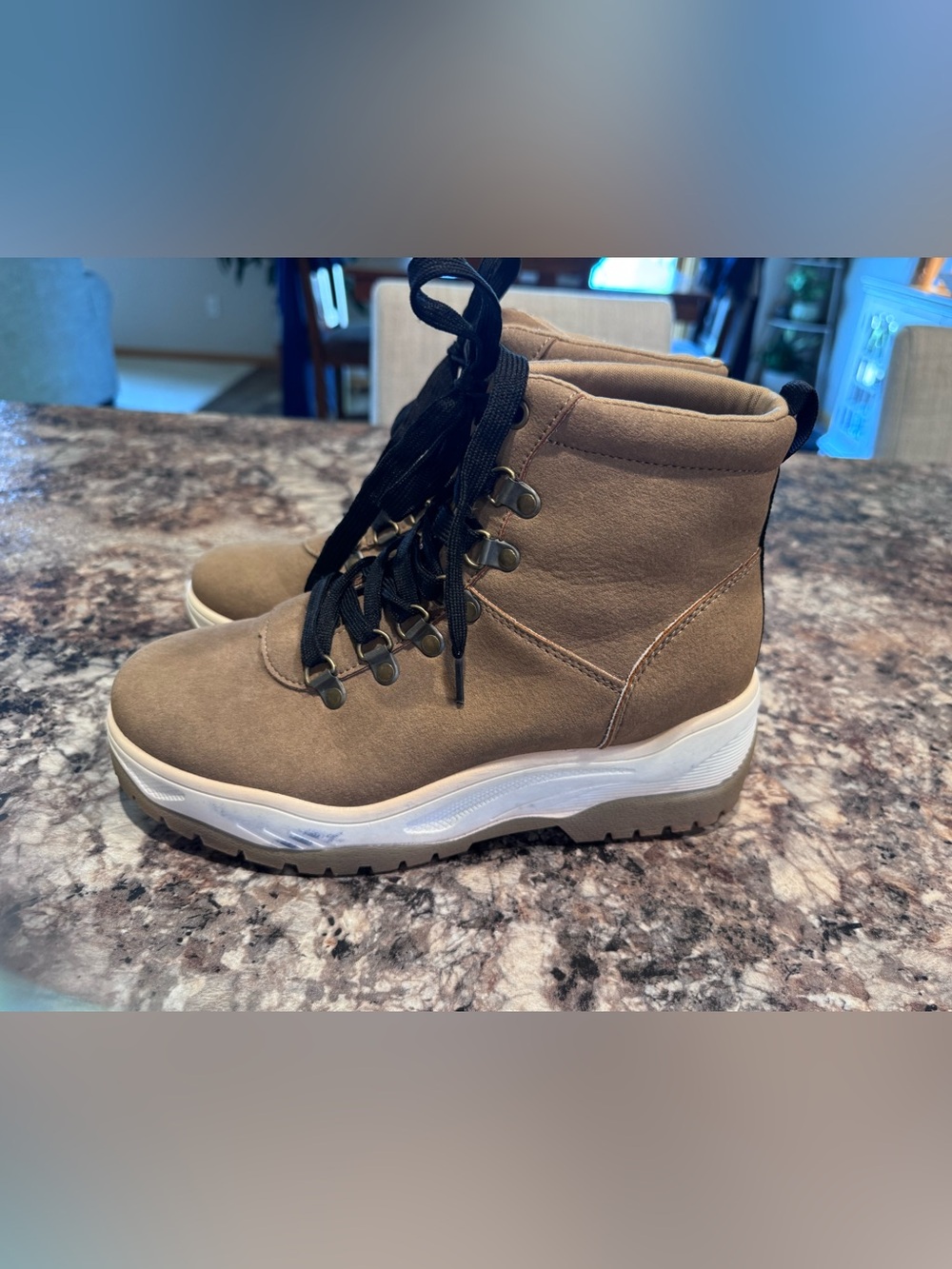 Qupid Tan Lace-Up Platform Hiking Boots with Black Laces
